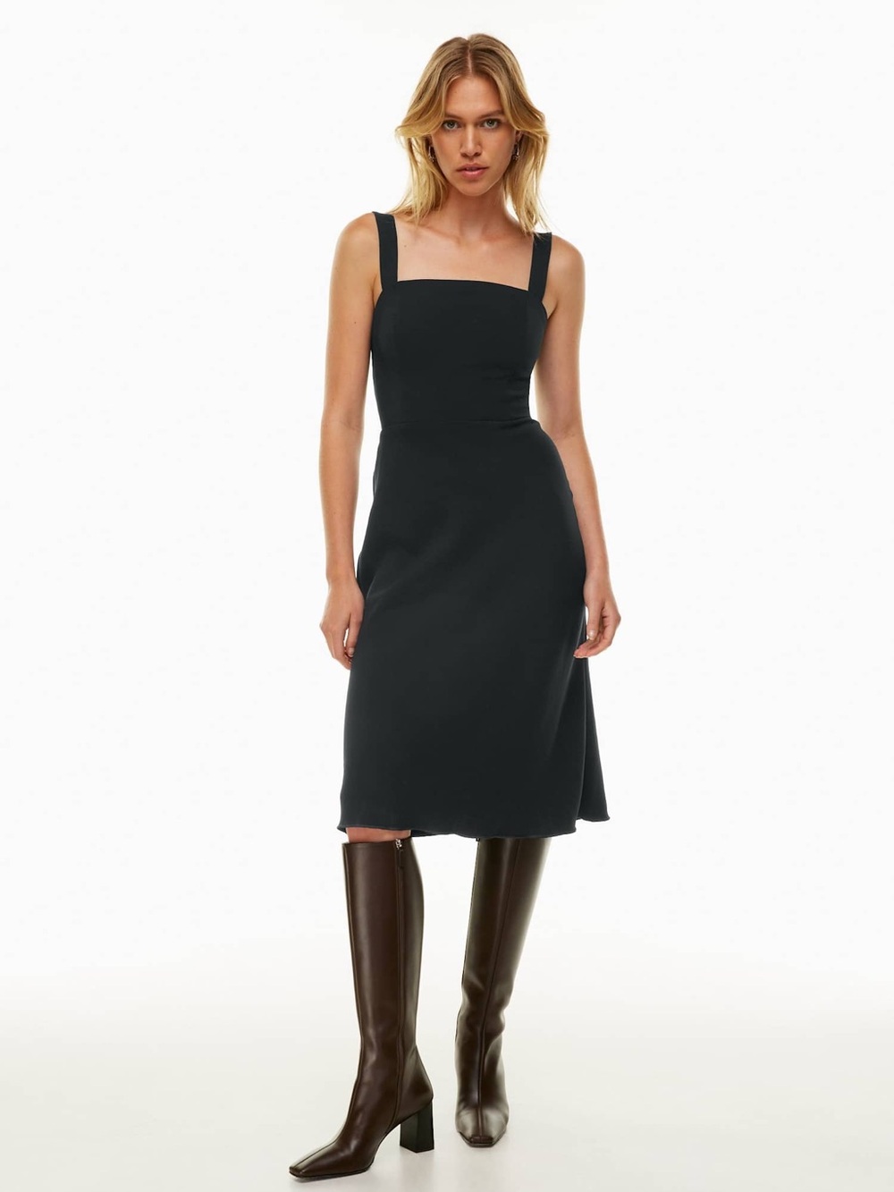 Wilfred Aperature Black Square-Neck Midi Dress with Wide Straps